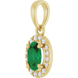 14K Yellow Gold Lab-Grown Emerald & .06 CTW Lab-Grown Diamond French-Set Halo-Style Pendant