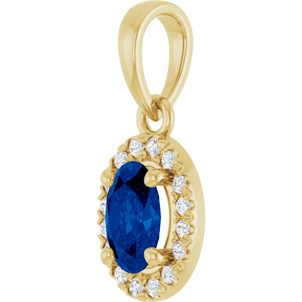 14K Yellow Gold Lab-Grown Blue Sapphire & .06 CTW Lab-Grown Diamond French-Set Halo-Style Pendant