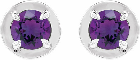 14K White Gold Natural Amethyst Stud Earrings