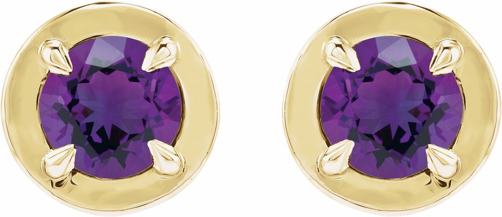 14K Yellow Gold Natural Amethyst Stud Earrings