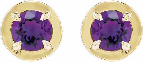 14K Yellow Gold Natural Amethyst Stud Earrings