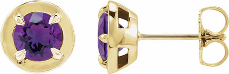 14K Yellow Gold Natural Amethyst Stud Earrings