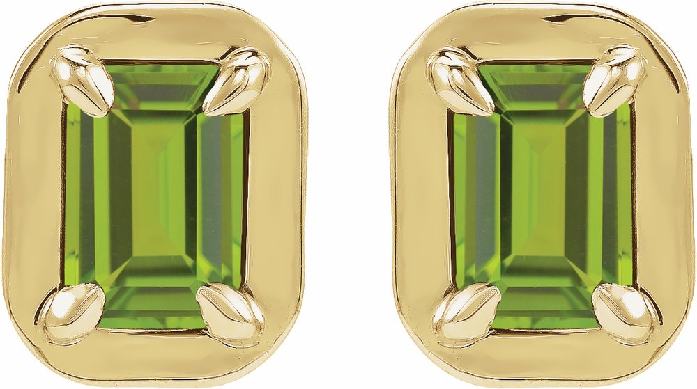 14K Yellow Gold Natural Peridot Stud Earrings