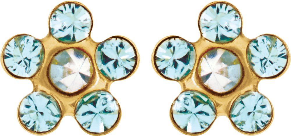 14K Yellow Imitation Aquamarine Inverness® Piercing Earrings