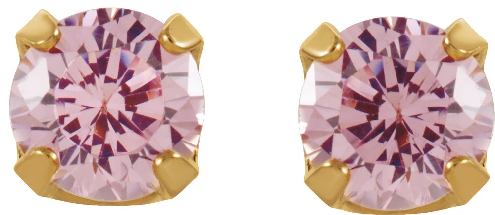 24K Gold-Washed Stainless Steel 3 mm Round Imitation Pink Cubic Zirconia Piercing Stud Earrings