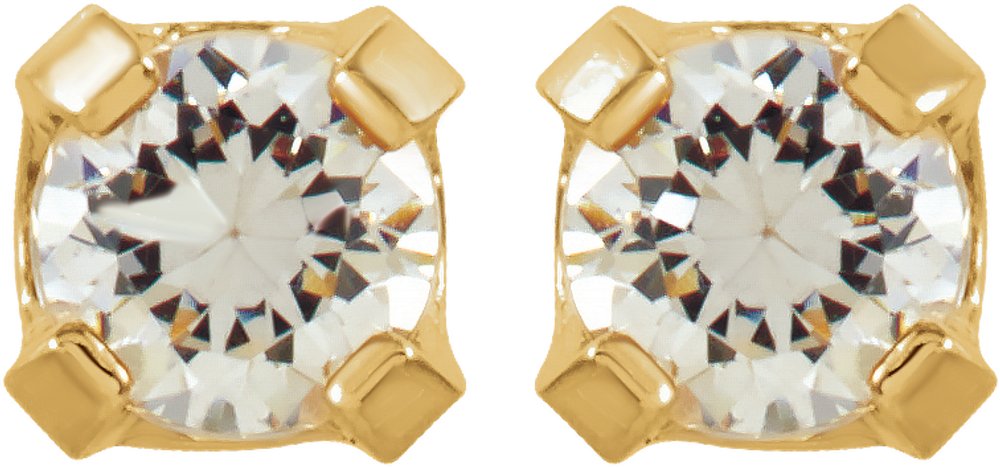 24K Gold-Washed Stainless Steel 2 mm Imitation White Cubic Zirconia Inverness® Piercing Earrings