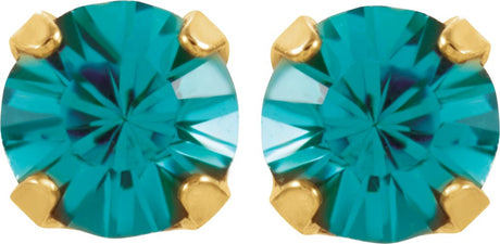 14K Yellow Gold Imitation Blue Crystal Inverness® Piercing Stud Earrings  