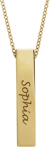 14K Yellow Gold Engravable Sculptural Bar 16-18" Necklace