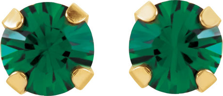 14K Yellow Gold Imitation Emerald Inverness® Piercing Stud Earrings  