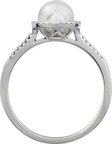 Sterling Silver Cultured White Freshwater Pearl & .01 CTW Natural Diamond Ring