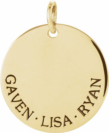 14K Yellow Posh Mommy® Engravable Extra Large Disc Pendant 