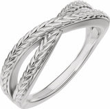 14K White Gold Wheat Criss-Cross Contour Band