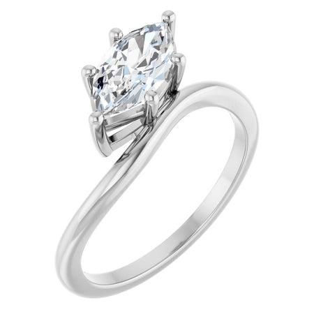 Sterling Silver 9/10 CT Lab-Grown Diamond Asymmetric Solitaire Ring