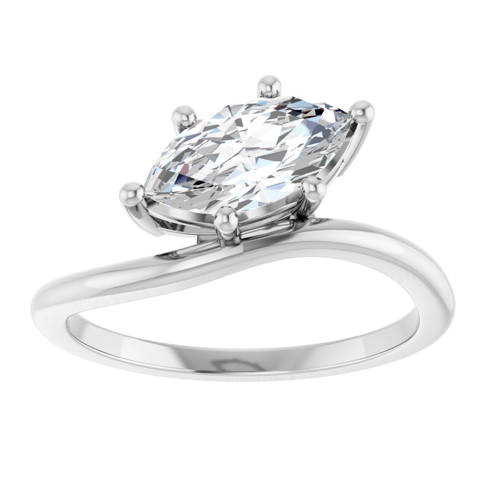 Sterling Silver 9/10 CT Lab-Grown Diamond Asymmetric Solitaire Ring