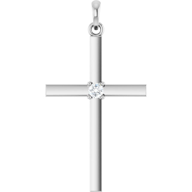 14K White Gold .06 CT Lab-Grown Diamond Cross Pendant