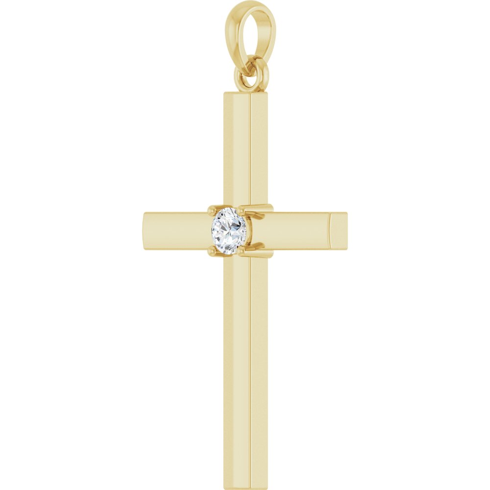 14K Yellow Gold 1/10 CT Lab-Grown Diamond Cross Pendant