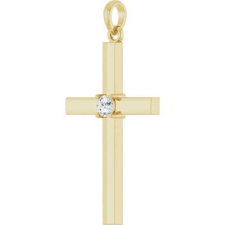 14K Yellow Gold 1/10 CT Lab-Grown Diamond Cross Pendant