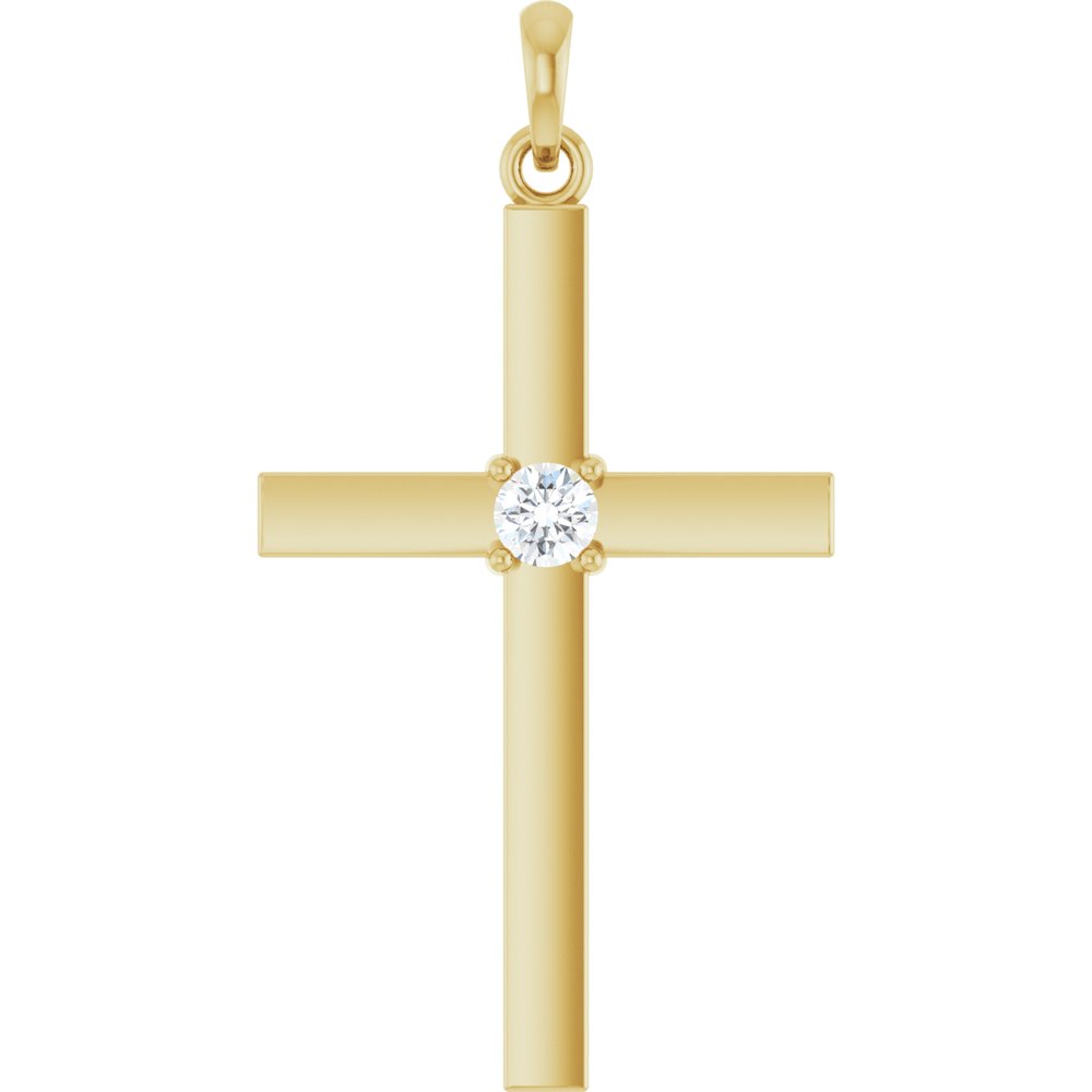 14K Yellow Gold 1/10 CT Lab-Grown Diamond Cross Pendant