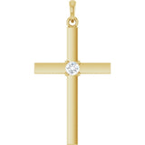14K Yellow Gold 1/10 CT Lab-Grown Diamond Cross Pendant