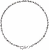 14K White Gold 2.5 mm Rope 7" Chain 
