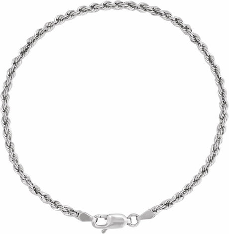 14K White Gold 2.5 mm Rope 7" Chain 