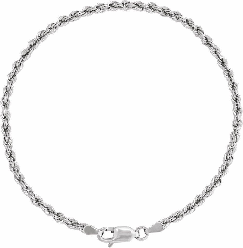 14K White Gold 2.5 mm Rope 7" Chain 
