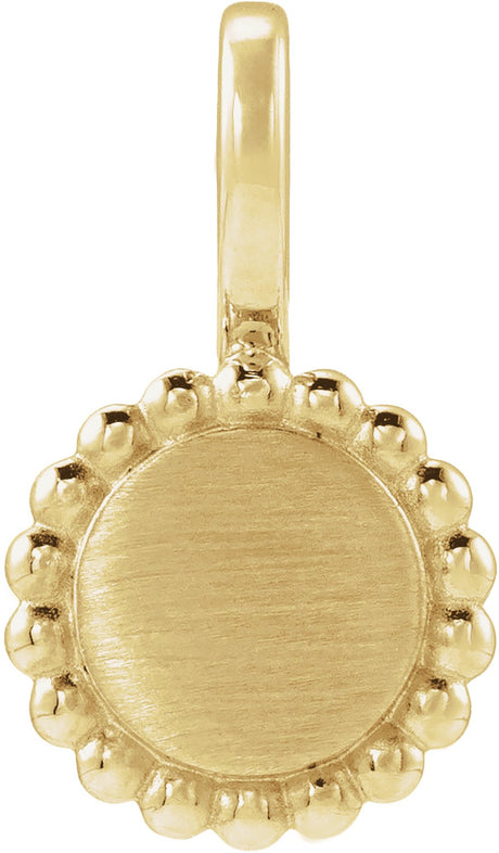 14K Yellow Gold Engravable Beaded Disc Charm/Pendant