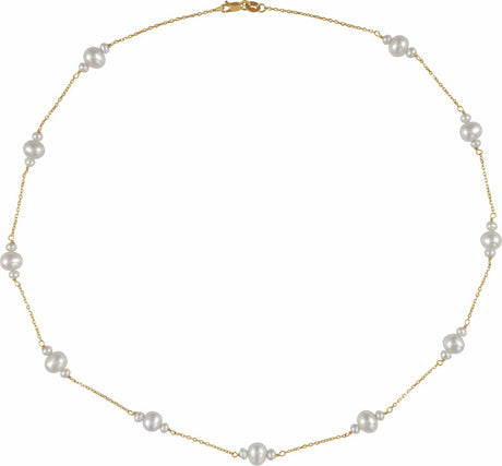 14K Yellow Gold Cultured White Freshwater Pearl 17" Necklace
