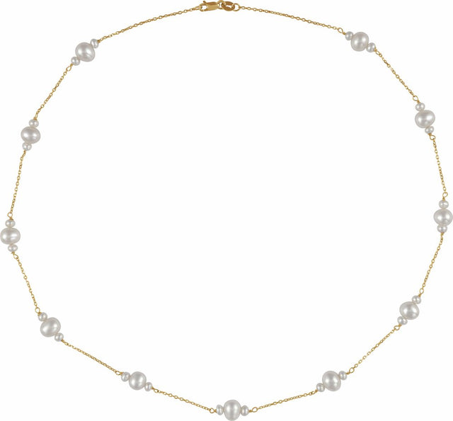 14K Yellow Gold Cultured White Freshwater Pearl 17" Necklace
