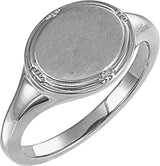 14K White Gold 10x8 mm Oval Vintage-Inspired Signet Ring
