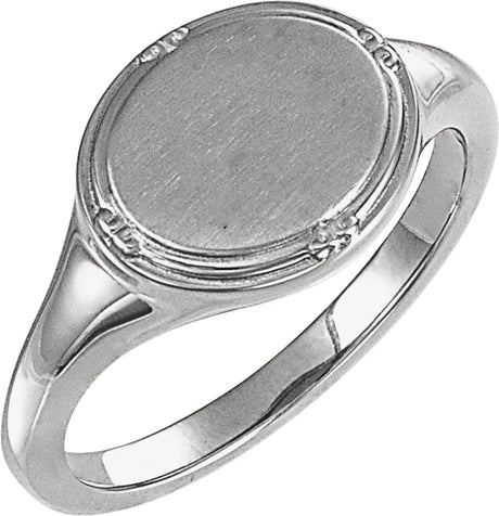 14K White Gold 10x8 mm Oval Vintage-Inspired Signet Ring