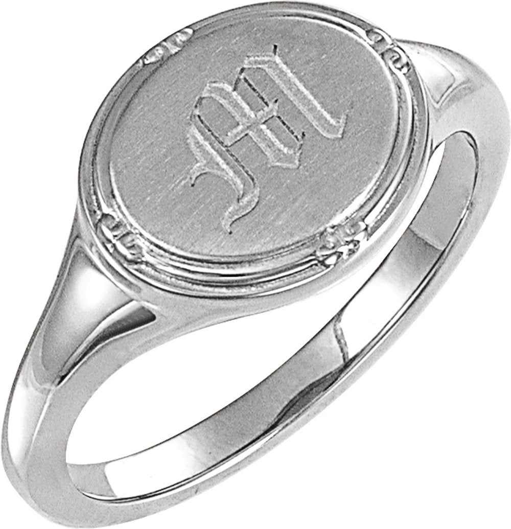 14K White Gold 10x8 mm Oval Vintage-Inspired Signet Ring