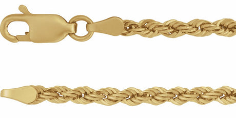 14K Yellow Gold 2.5 mm Rope 7" Chain 