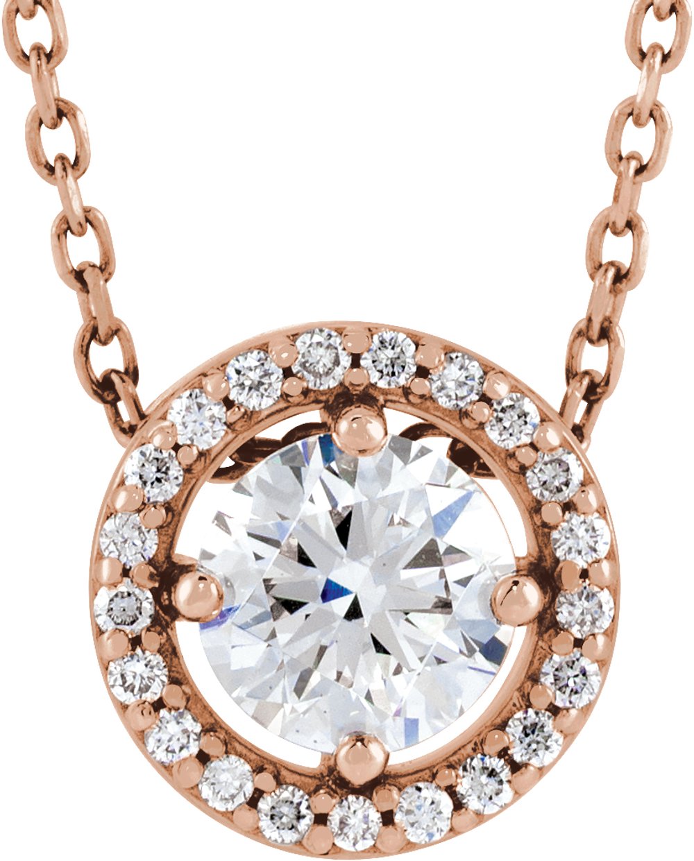 14K Rose Gold 1/2 CTW Lab-Grown Diamond Halo-Style 16" Necklace