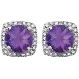 Sterling Silver Natural Amethyst & .015 CTW Natural Diamond Earrings