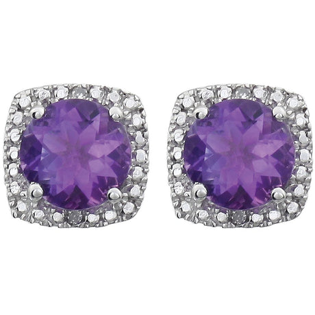 Sterling Silver Natural Amethyst & .015 CTW Natural Diamond Earrings