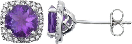 Sterling Silver Natural Amethyst & .015 CTW Natural Diamond Earrings