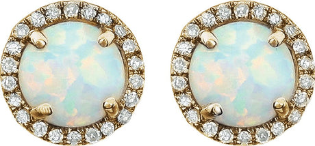 14K Yellow Gold Vermeil Lab-Grown White Opal & 1/8 CTW Lab-Grown Diamond Birthstone Earrings