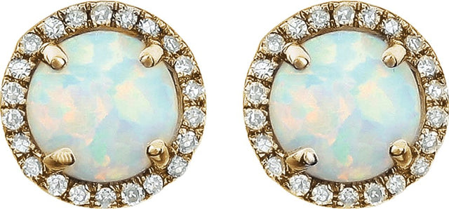 14K Yellow Gold Vermeil Lab-Grown White Opal & 1/8 CTW Lab-Grown Diamond Birthstone Earrings