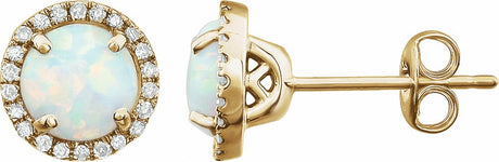 14K Yellow Gold Vermeil Lab-Grown White Opal & 1/8 CTW Lab-Grown Diamond Birthstone Earrings