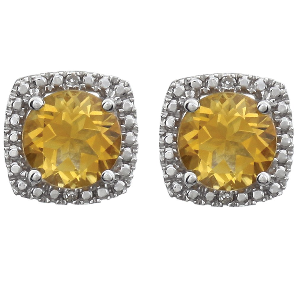 Sterling Silver Natural Citrine & .015 CTW Natural Diamond Earrings