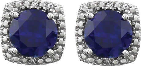 Sterling Silver Lab-Grown Blue Sapphire & .015 CTW Natural Diamond Earrings