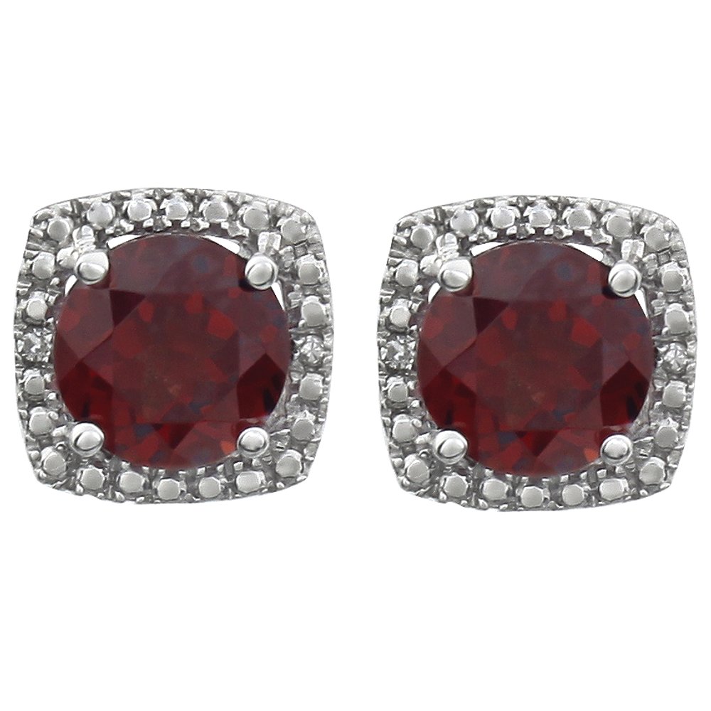 Sterling Silver Natural Mozambique Garnet & .015 CTW Natural Diamond Earrings