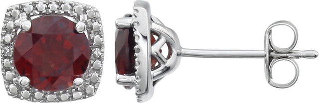 Sterling Silver Natural Mozambique Garnet & .015 CTW Natural Diamond Earrings