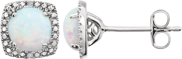 Sterling Silver Lab-Grown Opal & .015 CTW Natural Diamond Earrings