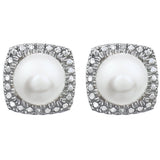 Sterling Silver Cultured White Freshwater Pearl & .015 CTW Natural Diamond Earrings