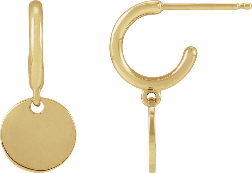 14K Yellow Gold Engravable Disc Hoop Earrings