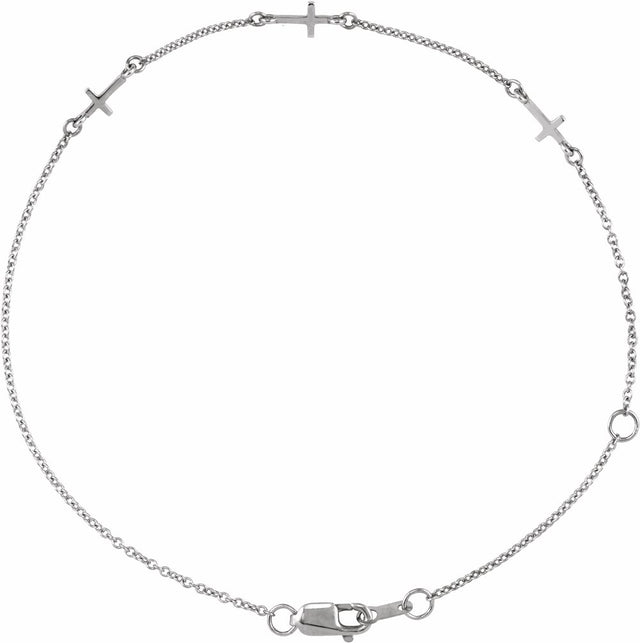 Sterling Silver Cross Station 6 1/2-7 1/2" Bracelet