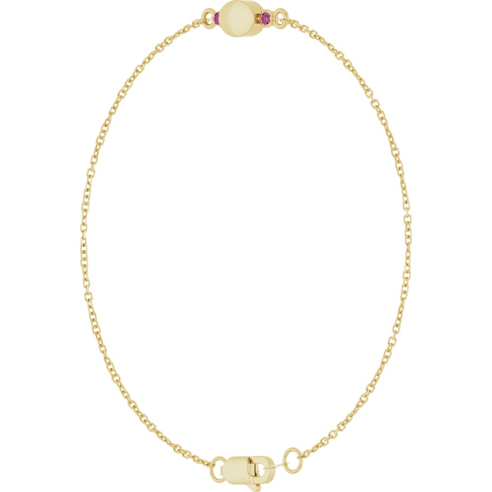 14K Yellow Gold Engravable Natural Pink Tourmaline 6 1/2-7 1/2" Bracelet