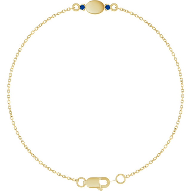 14K Yellow Gold Engravable Lab-Grown Blue Sapphire 6 1/2-7 1/2" Bracelet